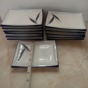 Japan 1960 1970 cobalt blue and white rectangular porcelain Sushi plates